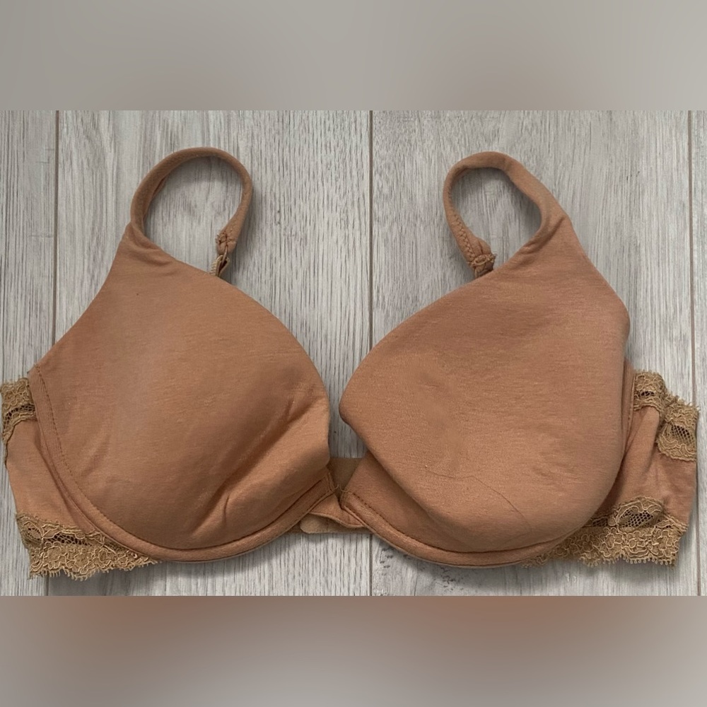 LA PERLA Villa Toscana Tan Nude Cotton with Lace Lightly Lined Cup Bra Size 34 D